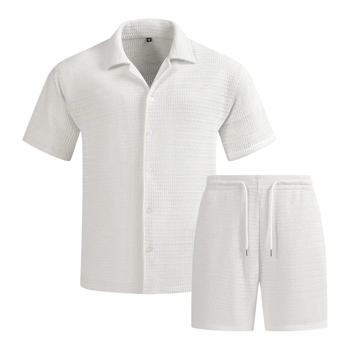 Men's Casual 2-Piece Short-Sleeve Shirt and Shorts Set, Lightweight Stretchy Outfit, Wrinkle-Free Solid Color Loungewear for Beach Vacation, Father's Day Gift