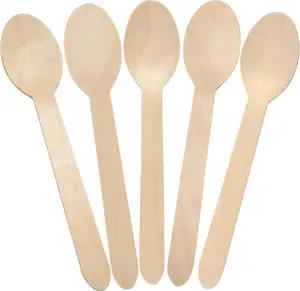 LotFancy Disposable Wooden Spoons, 100Pcs 6.25 inch Wood Cutlery Spoon, Biodegradable Compostable Eco-friendly Birchwood Sampling Tasting