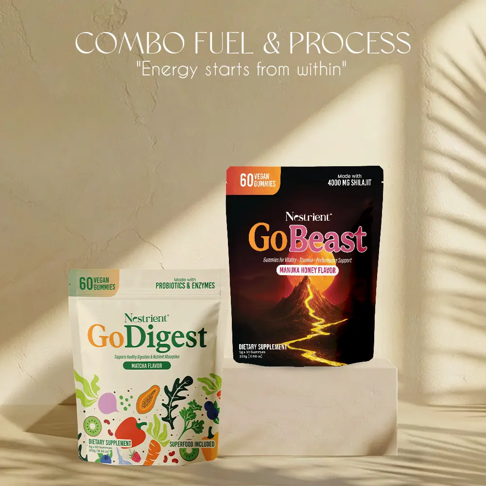 Combo GoBeast& GoDigest Melatonin-Free Sleep Gummies – Dual Formula A + B, Magnesium Glycinate + GABA + L-Theanine + 5-HTP, Relaxation & Sleep Support, GoBeast Shilajit Gummies(60 Gummies)