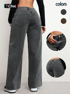 Women's New Trendy Elegant Comfortable Streetwear Straight Leg Jeans, Stretch Denim Fabric Washed Craftsmanship, Casual Fitted Long Pants for All Seasons, Womenswear