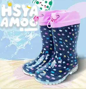 Kids Drawstring Rain Boots, Waterproof Non-Slip Navy Polka Dot Rain Shoes for Boys and Girls Kids Drawstring Rain Boots, Waterproof Non-Slip Navy Polka Dot Rain Shoes for Boys and Girls