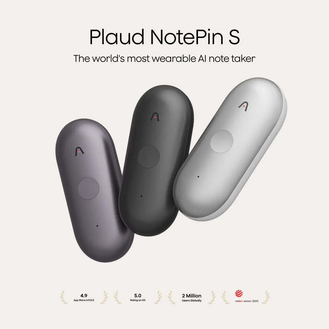 Plaud NotePin / NotePin S Wearable AI Voice Recorder—One-Touch Clip Recording, AI Transcription for Meetings, Interviews & Daily Work, Useful Gadget & Gift for Him or Her