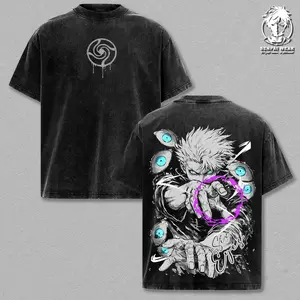 Gojo Satoru T-Shirt – JJK Vintage Washed Oversized  Graphic Tee, Streetwear Casual, Heavy Cotton Unisex Top, Retro Six Eye Shirt, Gift for Jujutsu KaisenFans