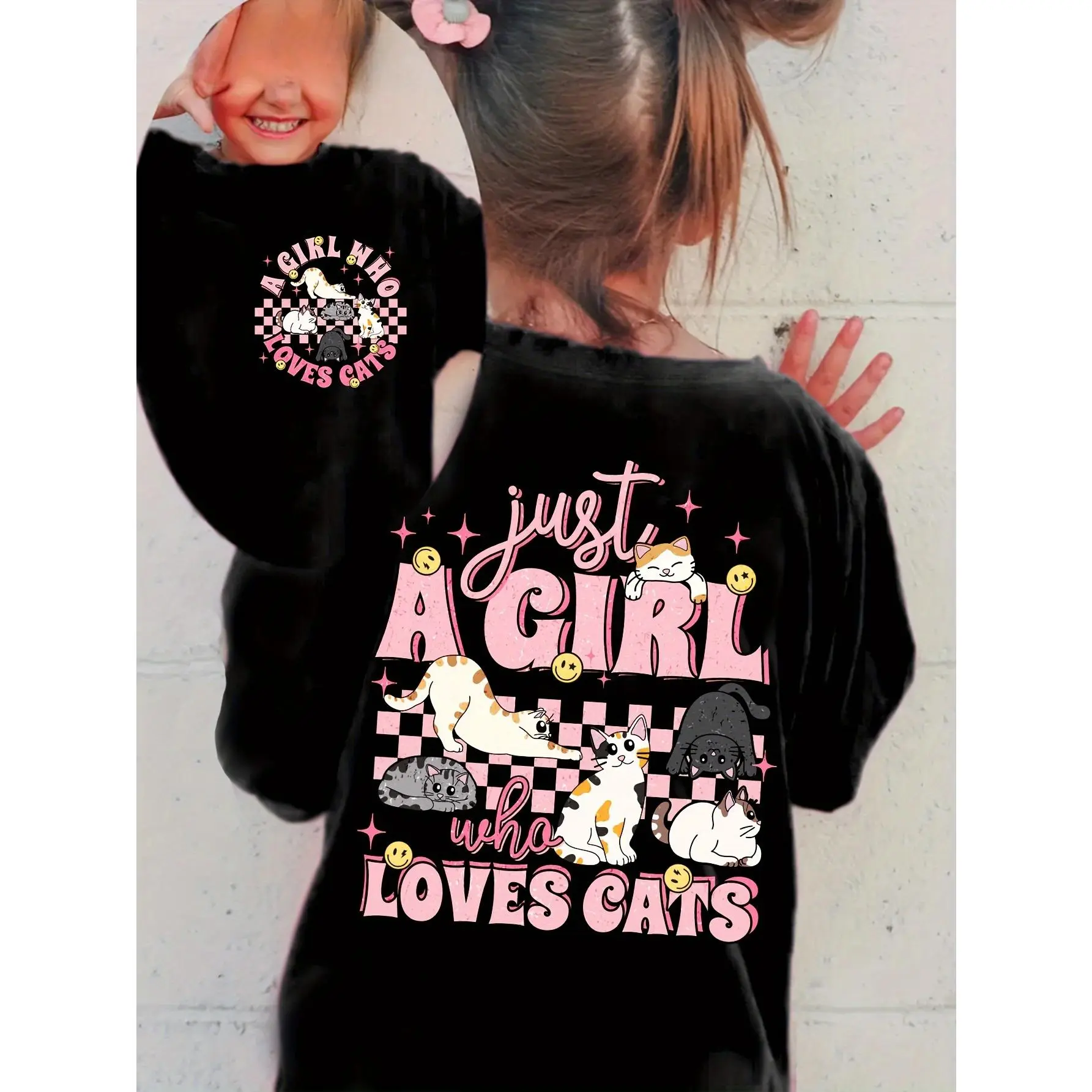 Girls' 100% Cotton "Just A Girl Who Loves Cats" Graphic Fashion T-Shirt - Short Sleeve Fun Shirt, Comfy Casual Summer Top