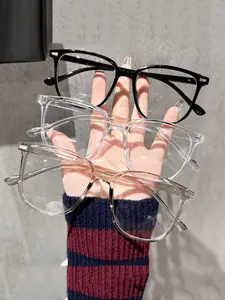 3PCS Unisex Square Glasses Set with Rivets, Transparent Colors, 3 Pairs Combination Pack, Men Women Eyewear