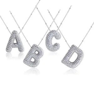 Thanches Alphabet Letter Necklace  Personalized Sparkly Dainty Cubic Zirconia Bubble A-Z Pendant for Women Fashion Trendy Daily Decor Accessory Jewelry for Gifting
