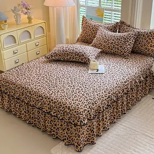 Floral Print Ruffled Edge Bed Skirt Set, 3-Count Set Including 1 Bed Skirt and 2 Pillowcases without Filler, Comfortable Bedding Set for Home Bedroom