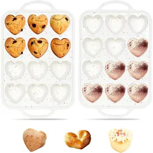 Mini Loaf Pans, Metal Reinforced Frame  Mini Bread Loaf Pans 24 Cavities Nonstick for Baking Cornbread, Small Bread, Small Loaf, Brownie, Cheesecake, Cupcake (2 Pack Heart-shaped)