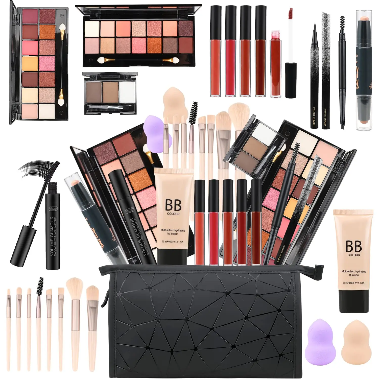 All In One Makeup Gift Set For Women Full Kit For2x14-color Eyeshadow Palettes 5xlipgloss Sets Mascara Eyeliner Eyebrowpowder Eyebrow Pencil  Foundation Highlighter Stick Etc
