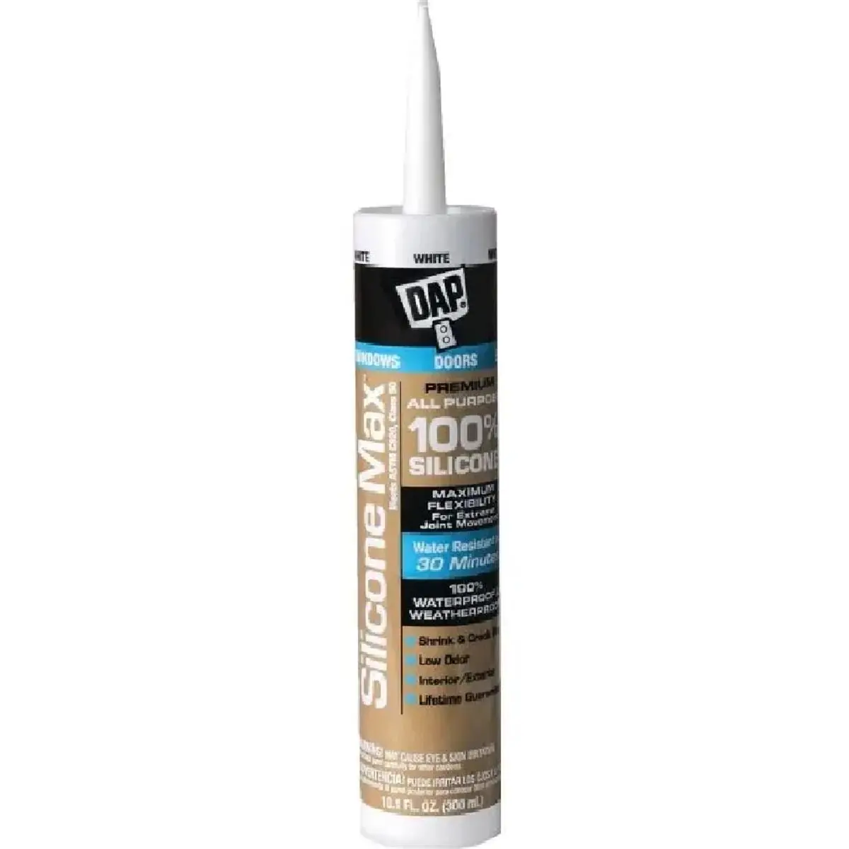Dap 268048 10.1 oz Premium All-Purpose White Silicone Rubber Sealant, Shrink-and Crack-Proof, Flexible for Joint & Door Movement, Waterproof for Windows, All-Purpose & All-Surface Versatility, Water Resistant After 30 Minutes