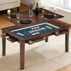 Avocahom Solid Wood Board Game Table with Removable Table Top,63"x40" Card tables Convertible Gaming & Dining Table,4–6 Player Game Table for Family & Game Night with Game Mat, 6 Cup Holders & Hobby Trays