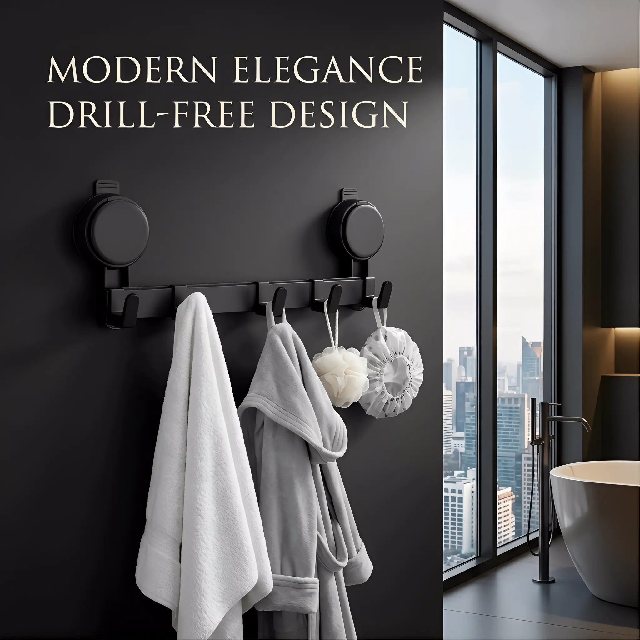 Drill-Free Strong Suction Cup Towel Hook Rack, Heavy-Duty Waterproof Wall-Mounted Organizer, Modern Elegant Design U-Shaped Holder for Bathroom, Kitchen, Wall Mounted Hook