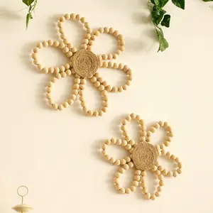 Wooden Beads Flower Hanging Decoration, 2 Counts/1 Count Boho Wall Decor, Hanging Wood Beads Flower Garland for Front Door, Indoor/Outdoor Door Wreath and Window Decor, Ornaments, Interior Wall Decor