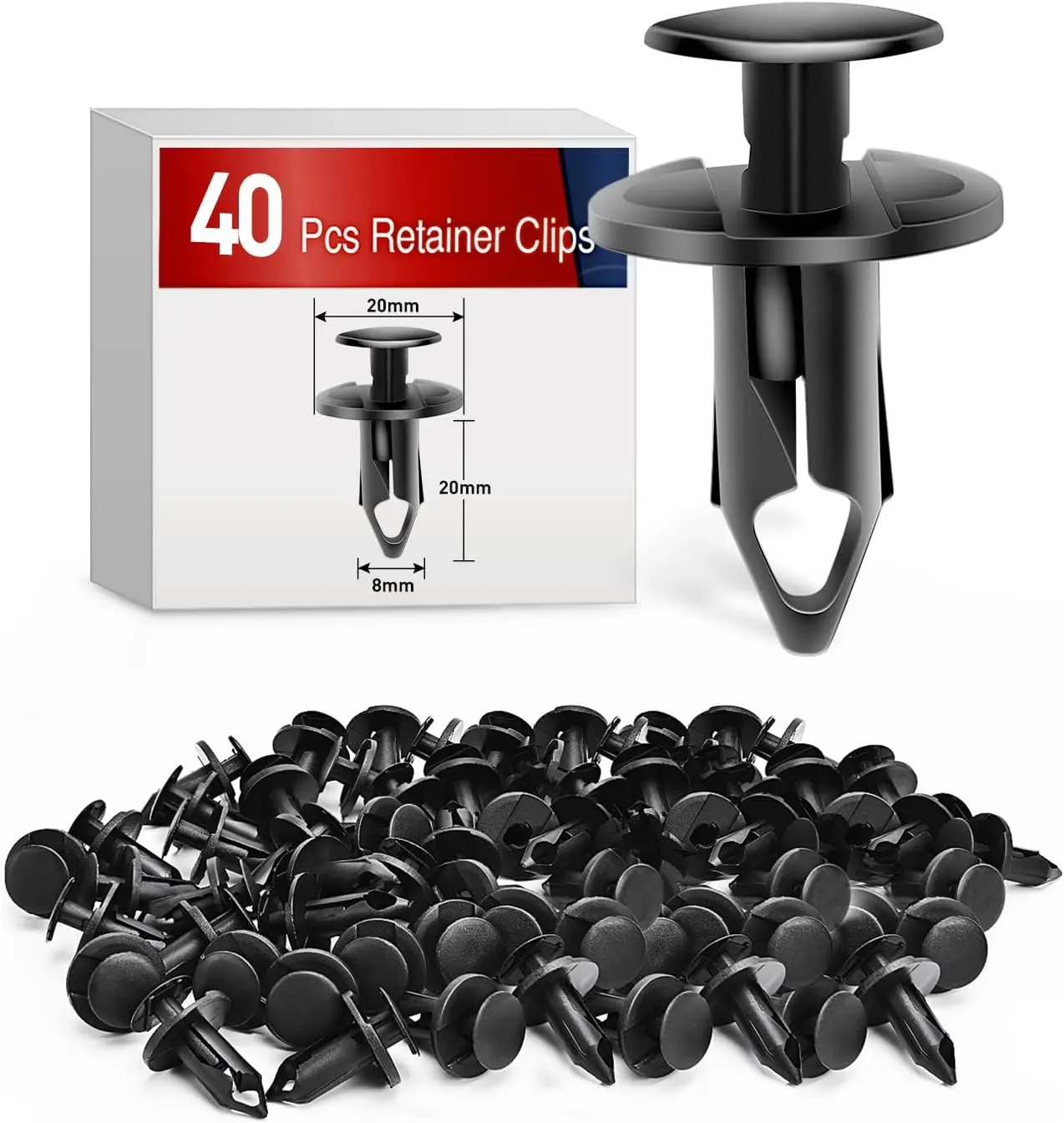 Nilight 40PCS Bumper Rivet Clips for GM 21030249 for Ford N807389S for Chrysler 6503598 Nylon Car Push Fastener Kits 9mm Hole,2 Years Warranty, 20Mm Head Diameter, Auto Parts, 20Mm Stem Length