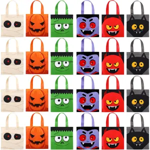 30 Pcs Halloween Candy Bags Non Woven Gift Bags with Handle Trick or Treat Bags with Ghost Vampire Zombie Bat Black Cat Patterns,Snack Goodie Bags for Students Adults,Halloween Birthday Party Favor Supplies
