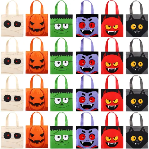 30 Pcs Halloween Candy Bags Non-Woven Trick or Treat Gift Bags with Handles Ghost Vampire Zombie Bat Black Cat Patterns Thanksgiving Party Decor Goodie Bag Stuffers for Students Teachers, Halloween Autumn Birthday Party Favor Supplies