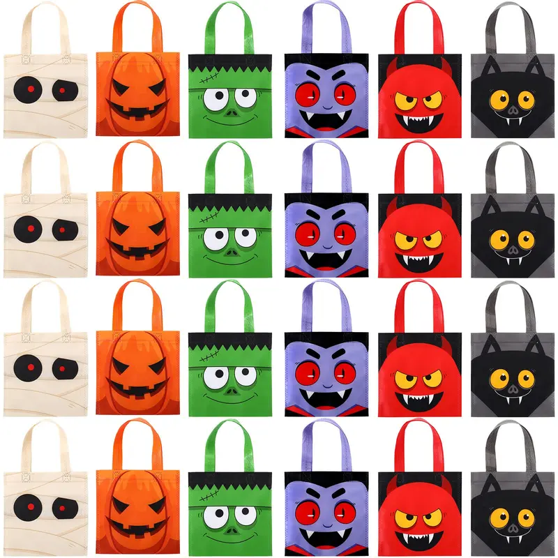 30 Pcs Halloween Candy Bags Non-Woven Trick or Treat Gift Bags with Handles Ghost Vampire Zombie Bat Black Cat Patterns Thanksgiving Party Decor Goodie Bag Stuffers for Students Teachers, Halloween Autumn Birthday Party Favor Supplies