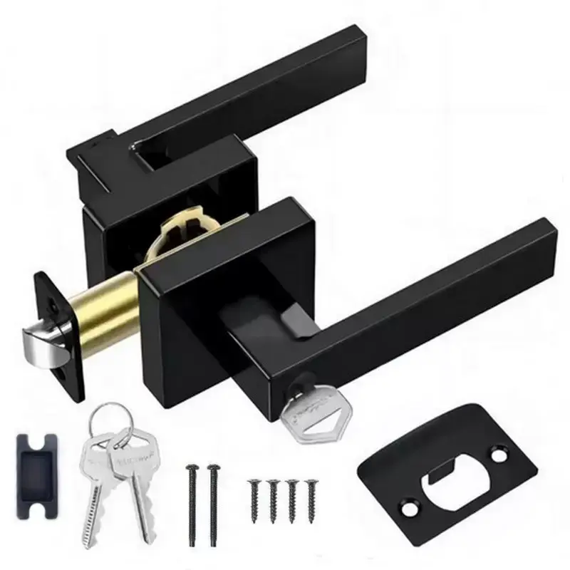 Universal Square Indoor Door Handle, Matte, Adjustable Lockless Design, 45-Degree Rotation, Includes 3 Keys, Easy Installation, Interior Door Handles