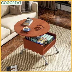 [GOOGREAT] Coffee Table Round Lift-Top Coffee Table With Wheels, Metal Frame And Multi-Color Lighting In 27.6"