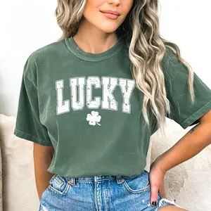 Comfort Color Lucky T-Shirt, Lucky Shamrock Shirt, St Patrick's Day T-Shirt, Lucky Vibes Shirt, Gift for Woman