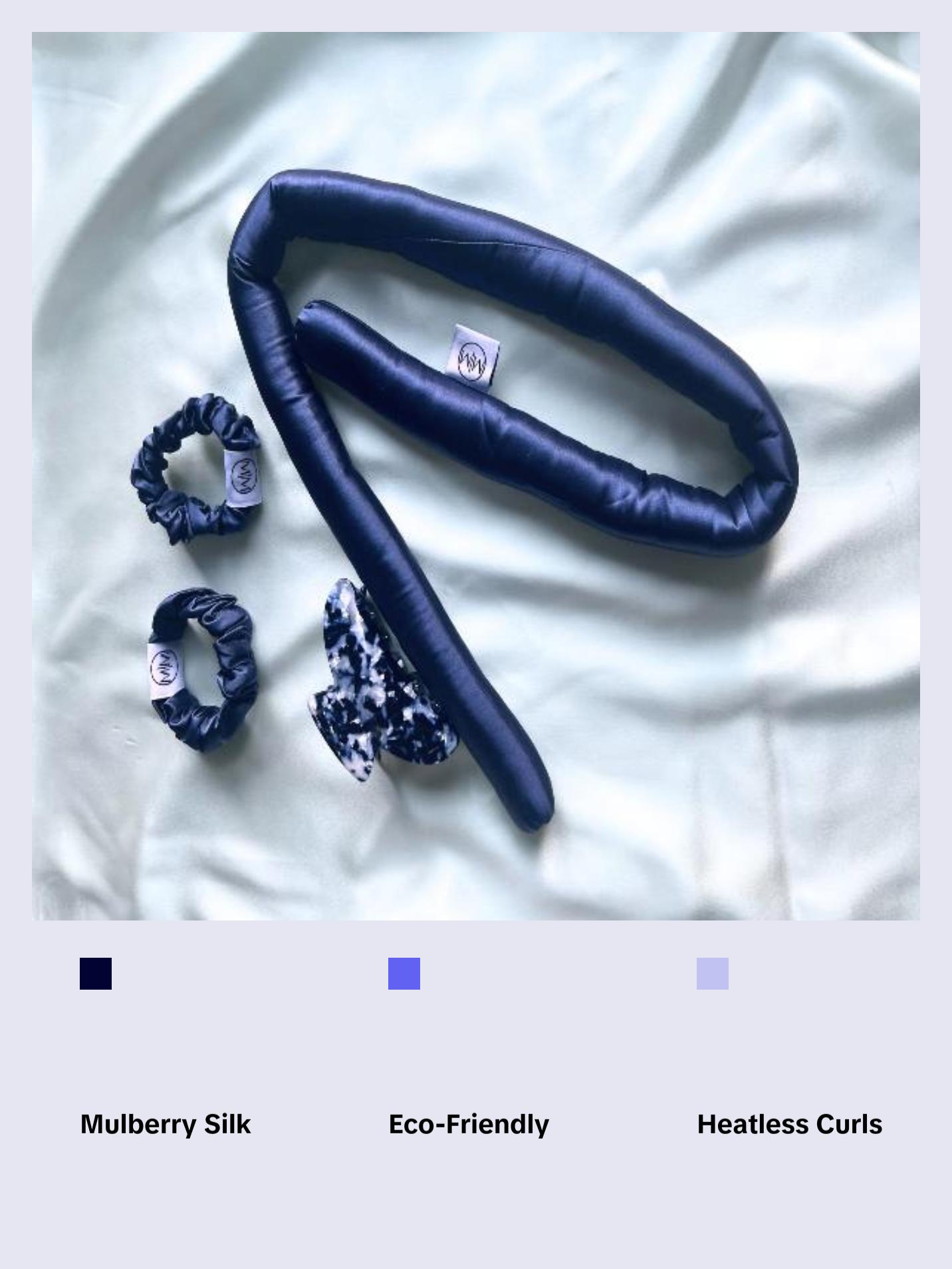 100% Mulberry Silk Heatless Curling Headband and Scrunchie Set