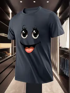 Fun Cute Cartoon Smiley Face Printed Short Sleeve T Shirt for Daily Casual Campus Wear and Daily Outfits