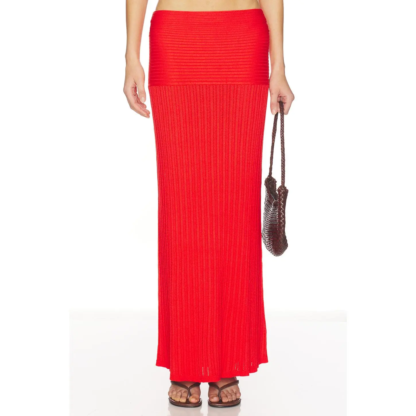 Lovers and Friends Shania Pointelle Maxi Skirt in Tomato