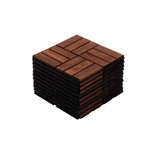 Acacia Wood Interlocking Deck Tiles Checker Pattern,12" x 12" Square Brown Acacia Hardwood Outdoor Flooring for Patio, Bancony, Pool Side
