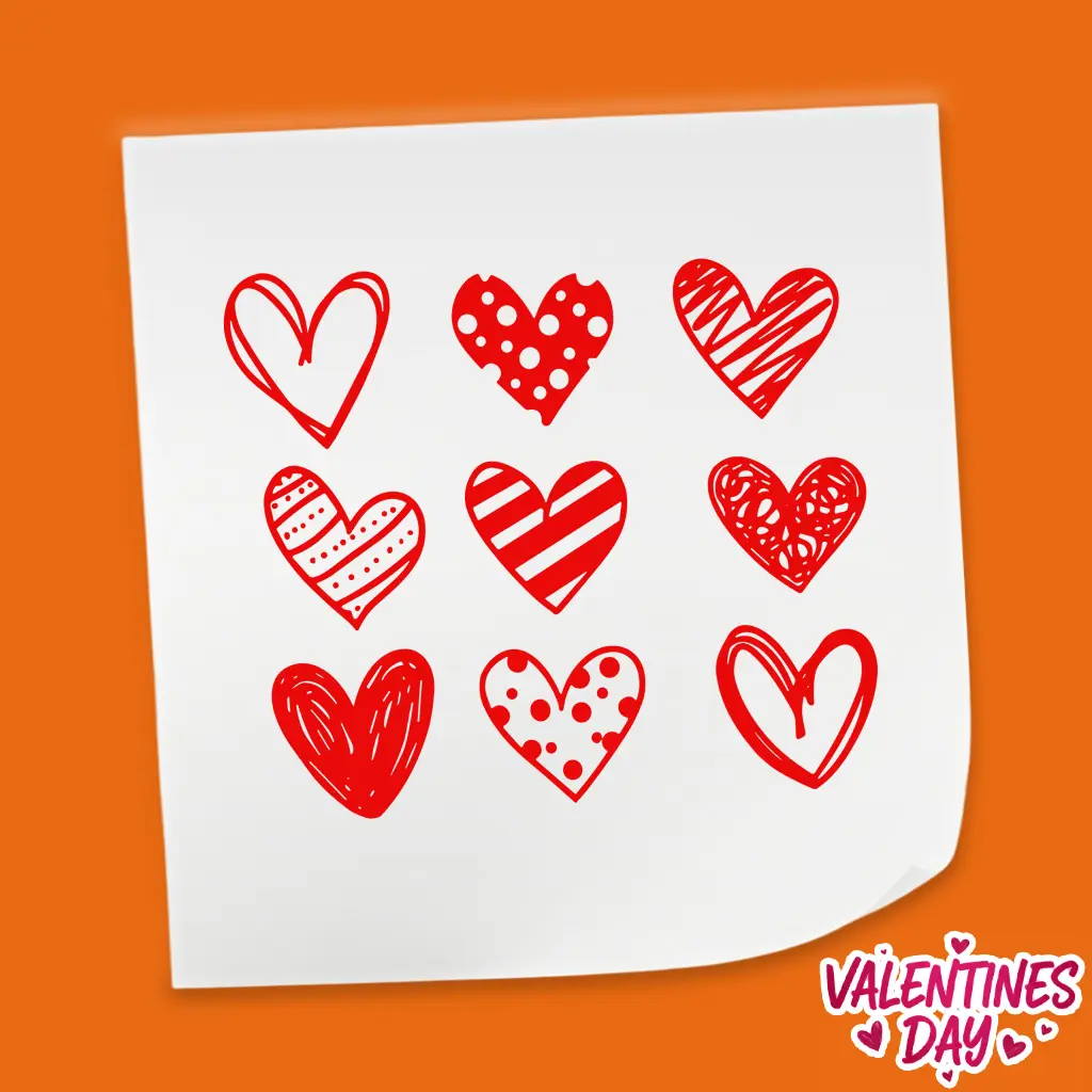 Hand Drawn Heart Doodle Set - Valentine's Day DTF Heat Transfer Sheet