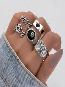 Dark Poker Card Ring Set Y2K Vintage Spade a Paper Card Rings Unisex Punk Joint Ring 5 Piece Set, All Seasons Fashion Accessory