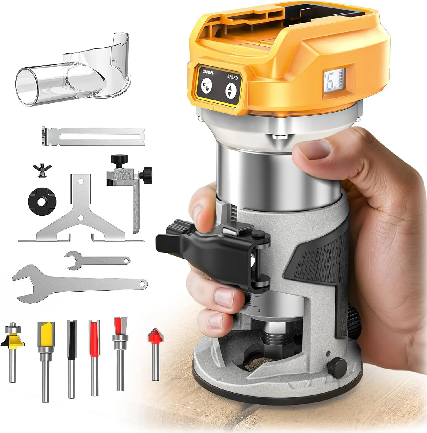 Compact Router Compatible with DeWalt 20V Battery (Tool Only), 6 Variable Speeds Router Tool for Woodworking, 800W Fixed Base Wood Palm Router