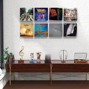 4 Piece Transparent Acrylic Record Storage Rack, Wall Mounted CD Display Stand, Room Decoration Solution, Clear Acrylic Organizer