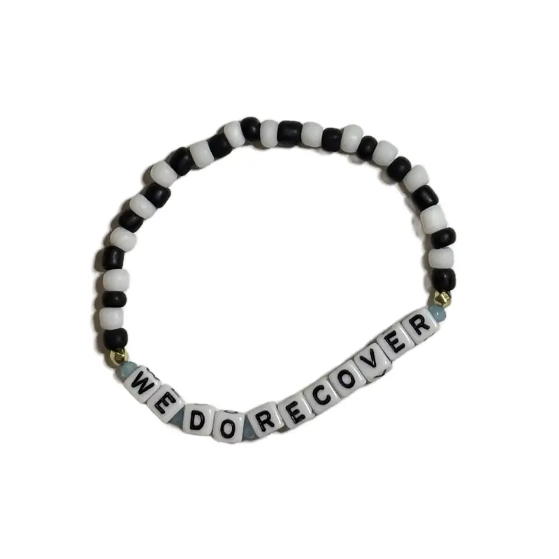 Hope&HustleCo “We Do Recover” Handmade Beaded Stretch Bracelet | Sobriety Jewelry | Recovery Gift | Addiction Awareness | Inspirational Affirmation Bracelet