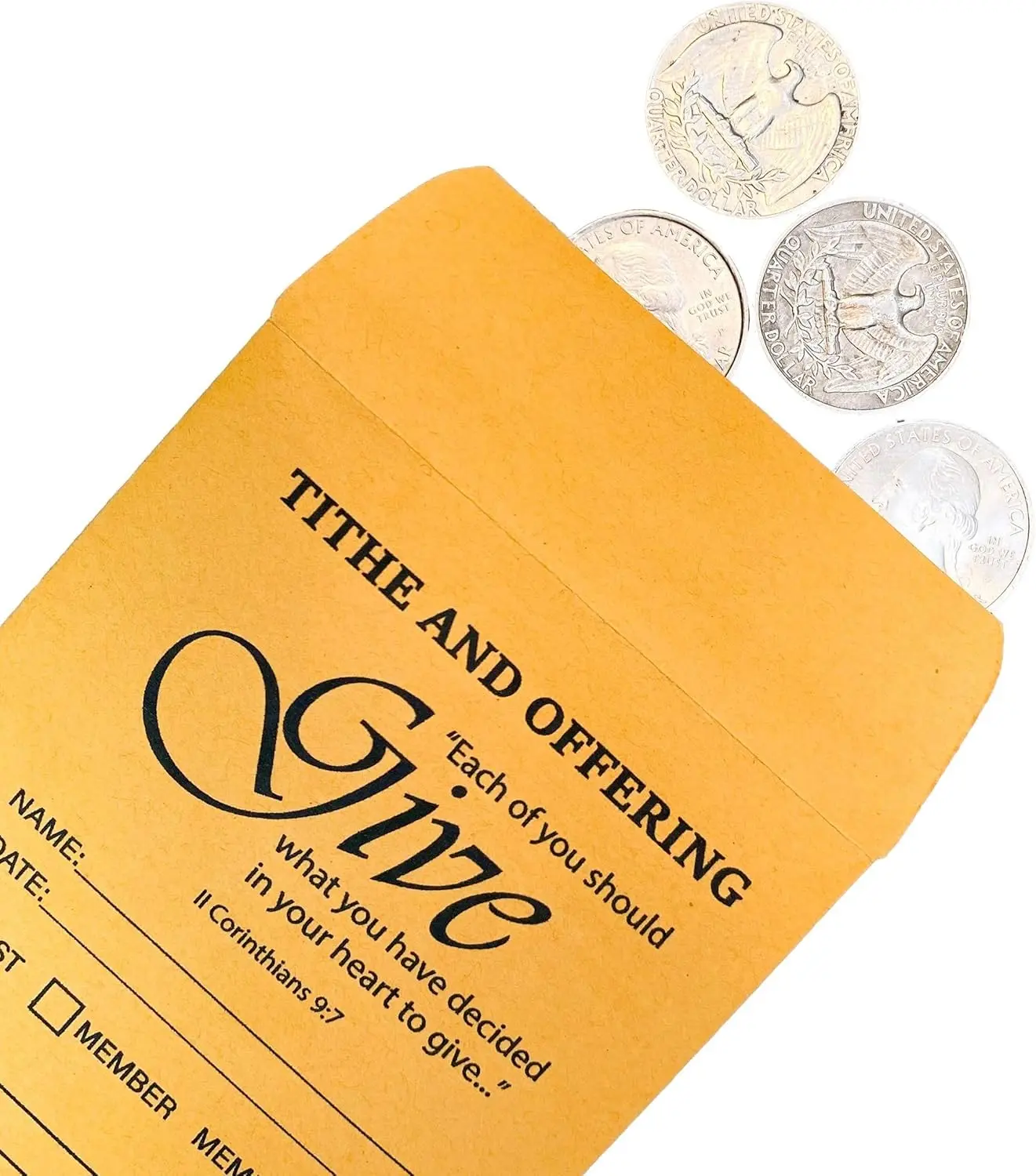 Coin Envelope, Tithe and Offering Envelopes for Church | 3.5" x 6.5" (Package of 100)