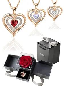 Heart Shaped Pendant Necklace with Rose Gift Box, Fashion Jewelry for Party, Daily Clothing Decor, Trendy All-match & Exquisite Jewelry for Birthday Gift, Jewelry Gifts