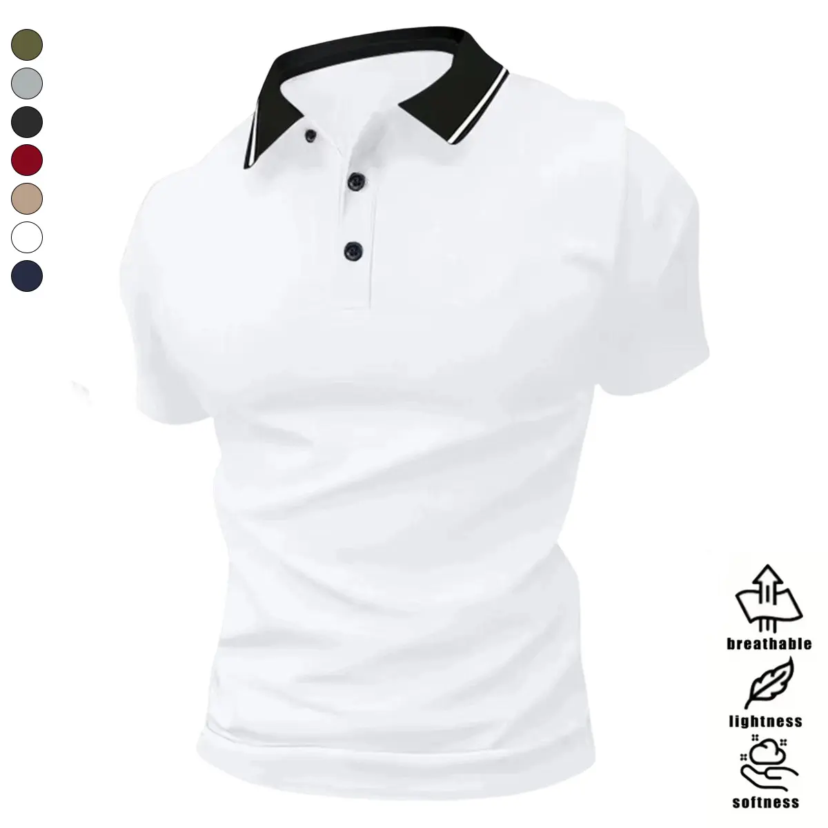 Men’s casual polo shirt with a contrasting collar design, simple and stylish, suitable for outdoor sports and leisure wear; men’s short sleeves, men’s tops, menswear.