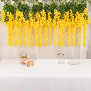 5 Pack Artificial Silk Hanging Wisteria Flower Garland Vines in Yellow, 3 Strands in 1 Bush - 44"
