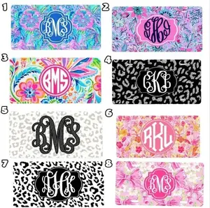 Preppy, Leopard Personalized License Plate, Custom Car Tag for Women, Name Car Tag, Floral License Plate Frame, Car Coasters, Personalized