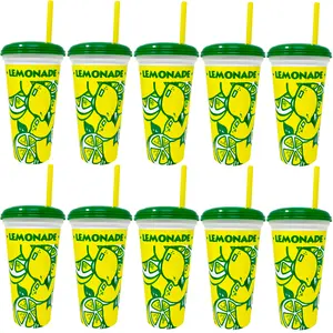 10 Made in America 16-32oz Reusable Lemonade Souvenir Cups with Straw and Lid - Drinkware