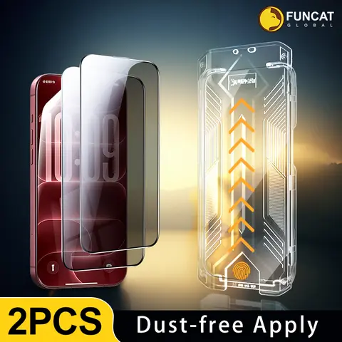 [2PCS] FUNCAT GLOBAL Anti-Crack Tempered Glass Phone Screen Protectors For iPhone 18/17/16/15/14/13/12, 2026 New Release, Dust-Free Applicator, Bubble-Free Application, Fingerprint-Proof, Hydrophobic Electroplated Layer, Reusable, Easy Installation