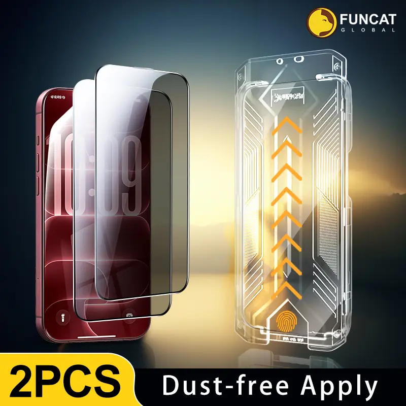 [2PCS] FUNCAT GLOBAL Anti-Crack Tempered Glass Phone Screen Protectors For iPhone 18/17/16/15/14/13/12, 2026 New Release, Dust-Free Applicator, Bubble-Free Application, Fingerprint-Proof, Hydrophobic Electroplated Layer, Reusable, Easy Installation