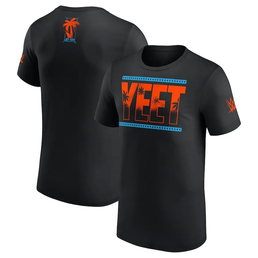 Men's Black Jey Uso Yeet Graphic T-Shirt - Official WWE Wrestling Fan Menswear, Round Neck, Short-Sleeve Streetwear Top, Retro Made in USA