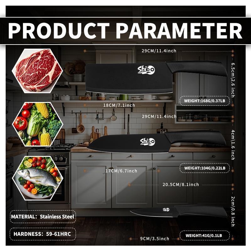 3-piece knife set household chef knife vegetable knife fruit knife set for cutting meat, vegetables and fruits sharp kitchen knives Block