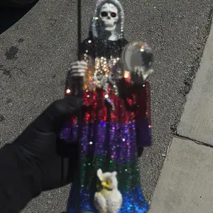 Religious Decor 12-Inch Angel of Death Round Statue Set (7-Piece), Religious Ornaments with Full-Body Handset Rhinestones, Matching Colors, Personalized Box, Silicone Components, Ideal Home Decor Gift