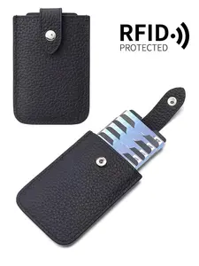 Genuine Leather Card Case - RFID Secure & Ultra Slim / Minimalist Vertical Wallet