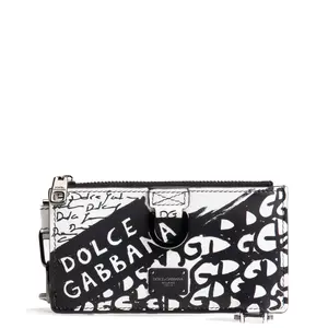 Pre-owned DOLCE & GABBANA D&G Scribble Print Leather Mini Bags Scribble Print Logo Card Holder