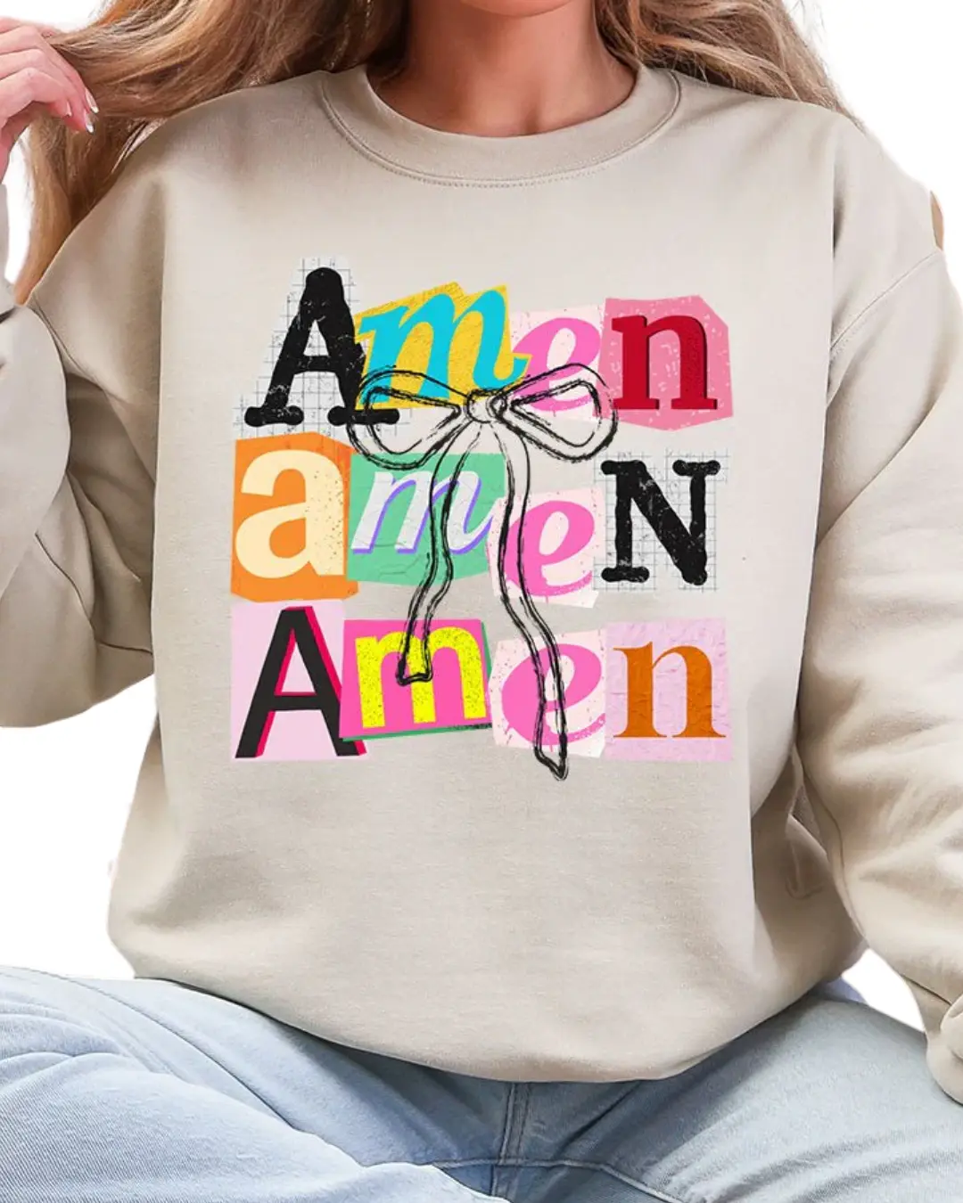 Stacked Amen Coquette Ecosmart Crewneck Sweatshirt Casual Fleece