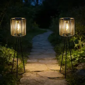 1PC Solar Outdoor Tripod Light - Waterproof Rattan Garden Floor Lamp, Portable Camping Lantern for Patio, Lawn, Backyard, Villa Garden & Family Outdoor Spaces, Solar-Powered Night Light