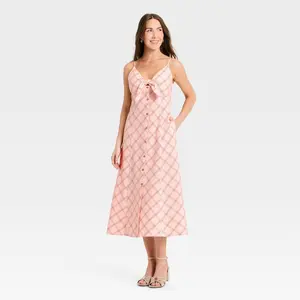 Women's Sleeveless Bow-Front Midi A-Line Dress - A New Day