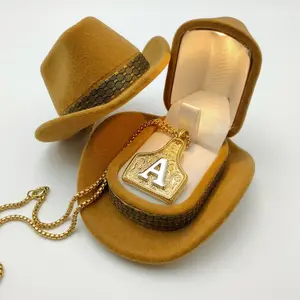 Western Jewelry Handmade CowTag Initial Necklace Two-Toned Gold Silver Pendant Adjustable 20 Inch Chain Gift for Men Women Valentine's Day Gifts